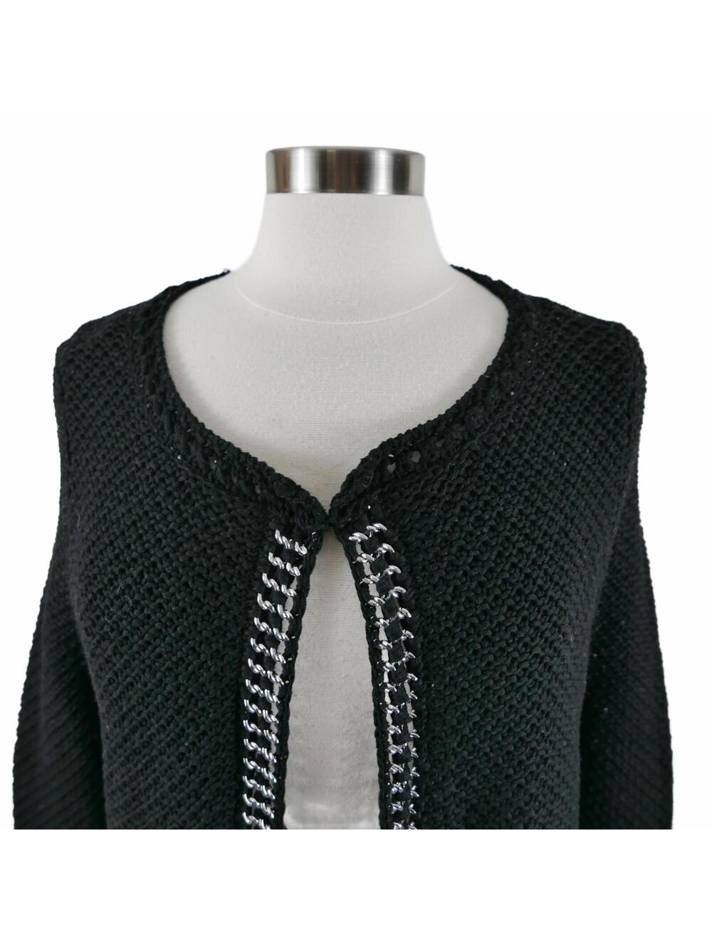 Chicos Womens Knit Cotton 3/4 Sleeve One Hook Solid Black Shrug Sweater Size 1 - Picture 2 of 8